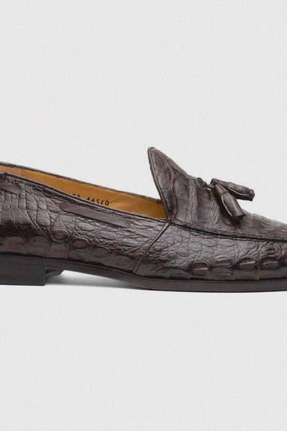 Marco Di Milano Bianchi Brown Caiman Crocodile Tassel Loafers