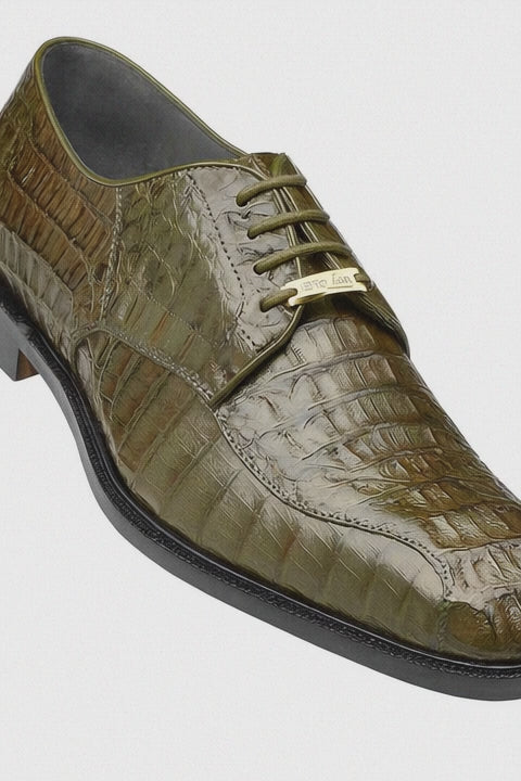 Mens Belvedere Chapo Caiman Crocodile Hornback Dress Shoe in Olive Green