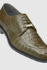 Mens Belvedere Chapo Caiman Crocodile Hornback Dress Shoe in Olive Green