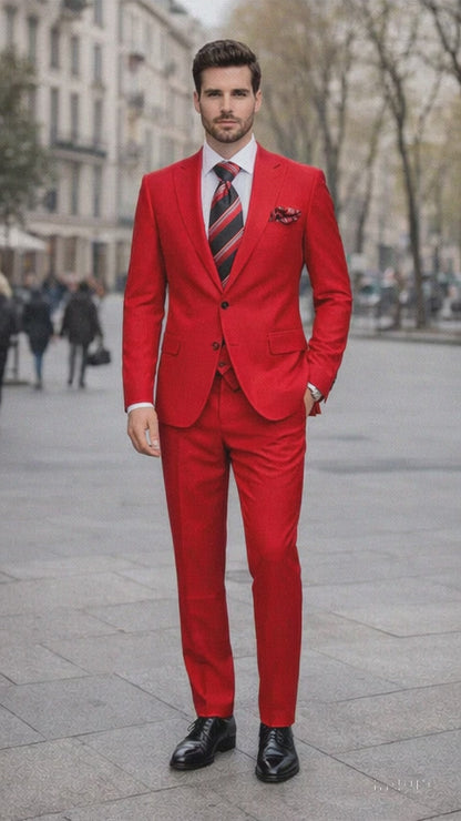 Rossiman Men’s Red Slim Fit Suit – Stylish Double-Breasted Jacket