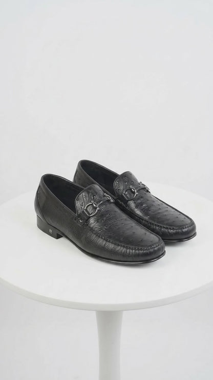 Lombardy Men’s Ostrich Quill & Calfskin Bit Loafers – Exotic Leather Dress Shoes