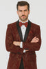 Mens 2 Button Paisley Glitter Tuxedo in Burgundy
