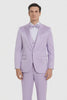 Tazzio Men's Lavender Satin Double Breasted 3-Piece Skinny Fit Suit with Peak Lapel Vest & Matching Bowtie – Stylish Formalwear Set
