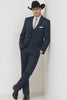 2 Button Vested Satin Trim Lapel Cowboy Tuxedo in Navy