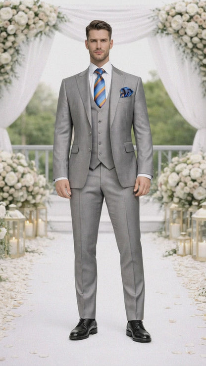 Rossiman Gray Men's Slim-fit Suit Vested Flat Front Pants