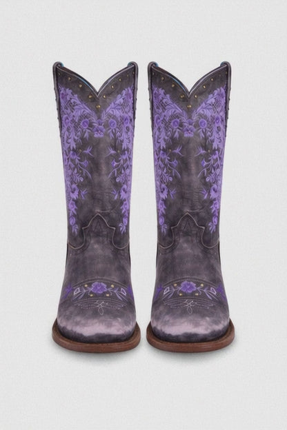 Botas de Cuero Lijado para Mujer en Horma Rodeo Color Morado