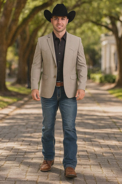 Western Blazer - Saco Para Hombre - Mens Double Button Western Beige Blazer