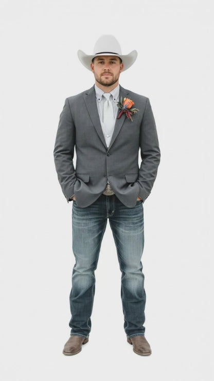 Mens Western Style Blazer – Classic Gray Cowboy Suit Jacket for Weddings, Country Events and Formal Wear in Grey Color