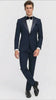 Men’s Navy Blue Jacquard Tuxedo with Black Velvet Shawl Lapel – 3 Piece Formal Suit with Bow Tie