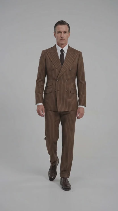 Men’s Vintage Brown Pinstripe Double-Breasted Suit – Classic 1920s Gatsby and 1930s 1940s 1950s Suit