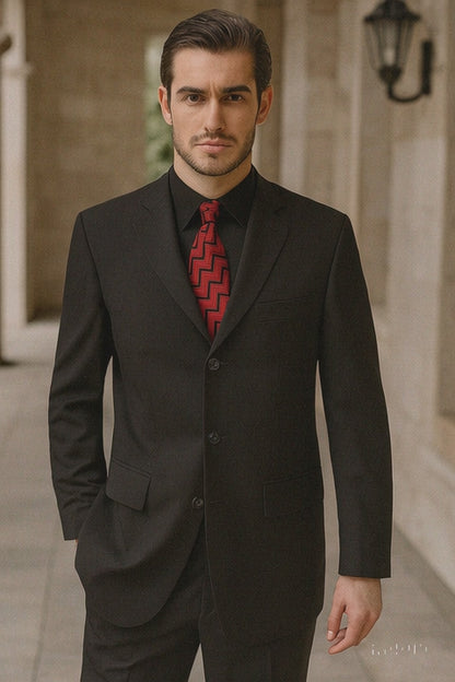 Mens Classic 3 button 2 Piece Suit in Black