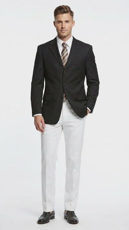 Men’s Black Three Button Blazer – Classic Formal Suit Jacket for Business, Office, Sport Coat