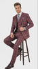 Mens Red Burgundy Plaid 3-Piece Suit – Classic Checkered Modern Fit Suit for Weddings, Church and Formal Events