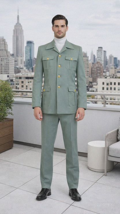 Seersucker Suit Peak Lapel Suit in Color "Mint Green " - Summer Fabric Tone on Tone Shadow Stripe By Rossiman