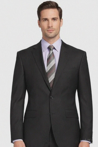 Carlo Lusso Black Two-button Poly Blend Suit
