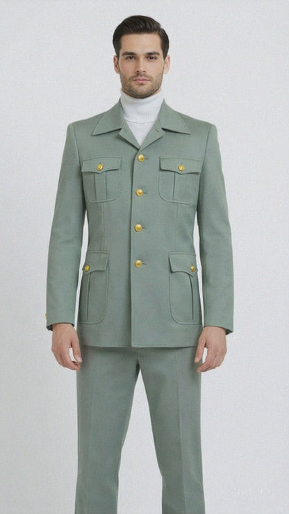 Seersucker Suit Peak Lapel Suit in Color "Mint Green " - Summer Fabric Tone on Tone Shadow Stripe By Rossiman
