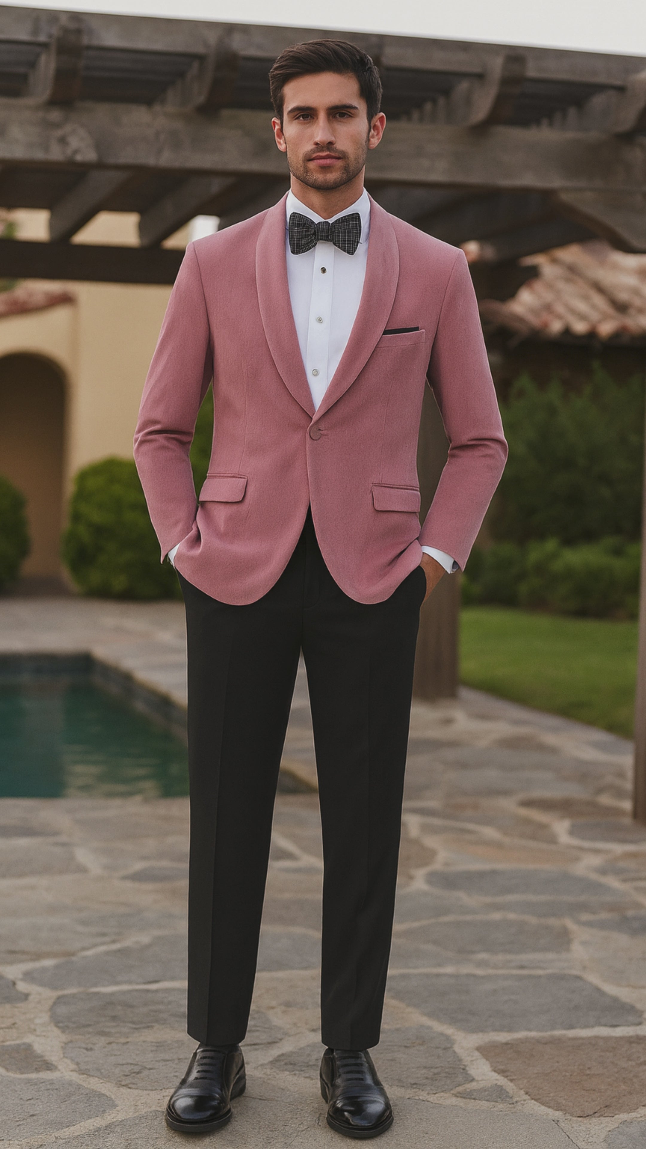 Mens Pink Velvet Tuxedo Dinner Jacket with Shawl Lapel – Slim Fit Blazer for Weddings, Prom in Rose Gold Color