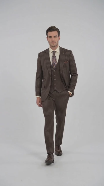 Men’s Doctor Who Inspired Brown Pinstripe 3-Piece Suit – Retro Vintage Wedding, Costume & Formal Suit
