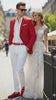 Mens Red Blazer and White Pants Set – Stylish Casual Dress Outfit For New Year Holiday and Christmas Suit