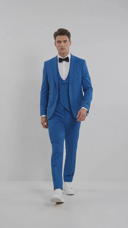 Tazzio Men’s French Color Royal Blue Peak Lapel Skinny Fit Suit – 2-Piece Wedding, Prom & Formal Suit indigo Cobalt Blue