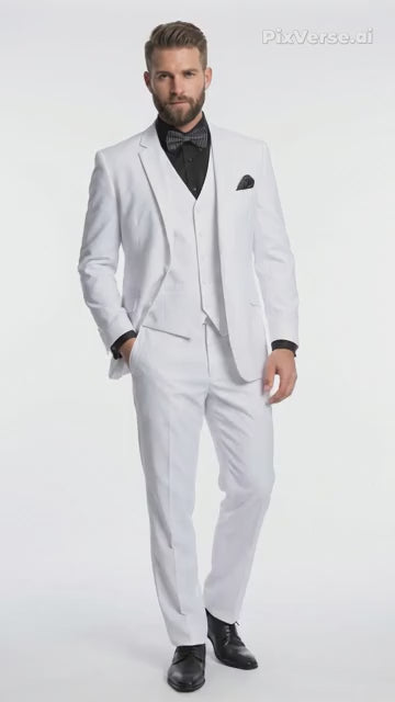 Men’s White Disco Suit with Jacket, Vest and Pants, Saturday Night Style Formal Party Suit
