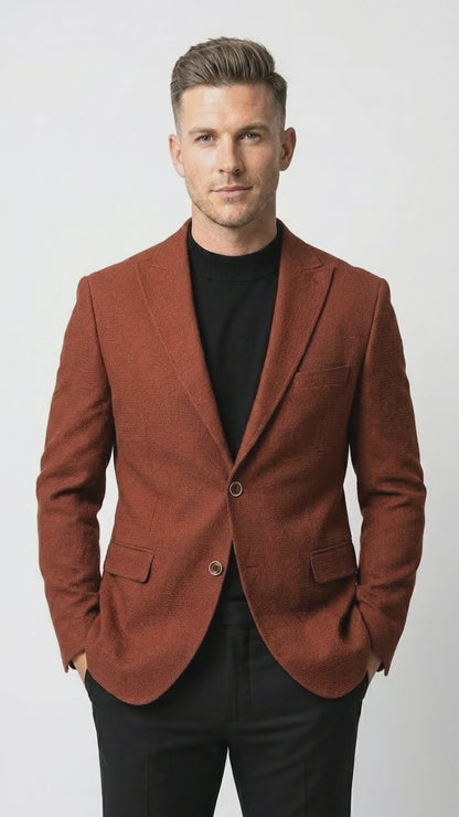 Men’s Rustic Brown Textured Blazer with Notched Lapel, Formal Dress Jacket for Weddings, Parties, Business Look