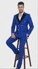 Mens Royal Blue Double-Breasted Tuxedo Suit – Modern Slim Fit Formal Wedding and Prom Outfit with Black Satin Lapel