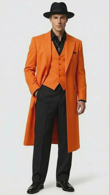 Men’s halloween Costume Orange Long Zoot Suit Set With Black Shirt and Black Pants included