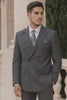 Mens Classic Wool Feel Double Breasted Suit in Heather Grey