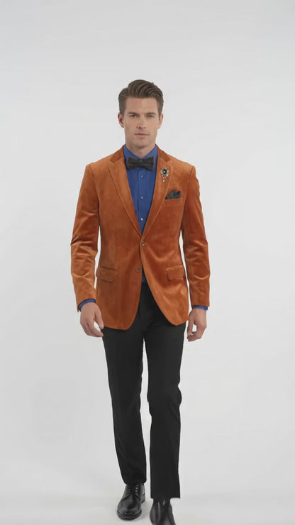 Men’s Burnt Orange Velvet Blazer – Kingsman Golden Bee Inspired Luxury Dinner Jacket
