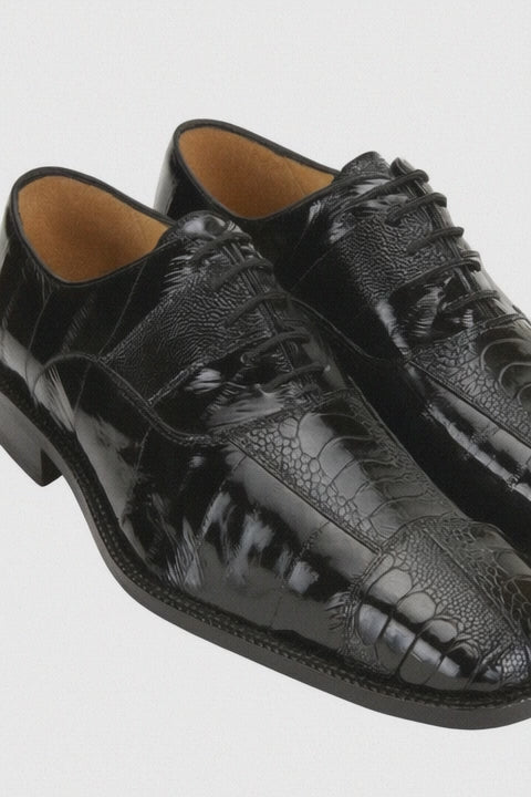 Belvedere Mare Black Genuine Eel And Ostrich Leg Shoes