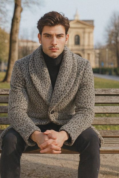 Pimp Coat for Men – 1920s Gangster Leopard Faux Fur Full Length Overcoat