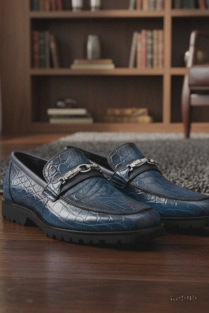 Men's Mauri Casual Alligator Loafers Blue Metal Bit Debonair