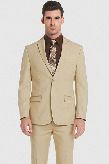 Mens 2 Button Slim Fit Rayon Fabric Suit in Beige