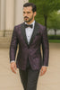 Purple Double Breasted Rough Streak Pattern Satin Peak Lapel Stacy Adams Men's Jacket