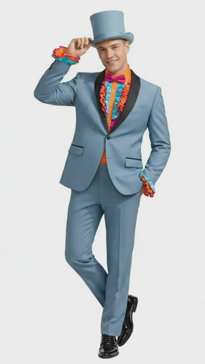 Dumb and Dumber Light Blue Tuxedo Costume for Men with Matching Top Hat – Classic 90s Party and Halloween Suit