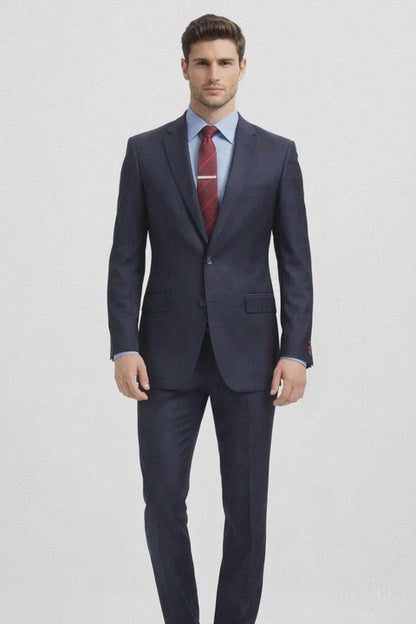 Carlo Lusso Navy Two-button Poly Blend Suit