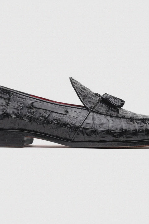 Marco Di Milano Bianchi Black Caiman Crocodile Tassel Loafers