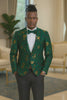 Men's slim fit hunter green and gold paisley prom and wedding tuxedo jacket