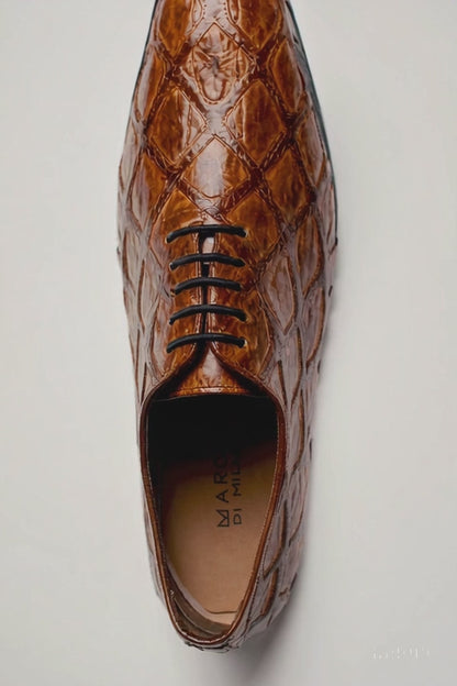 Marco Di Milano Olivieri Cognac Pirarucu Dress Shoe Oxfords
