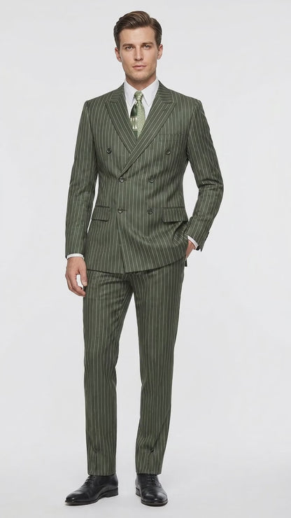 Men’s Charcoal Grey Double Breasted Gangster Pinstripe Suit with Matching Pants