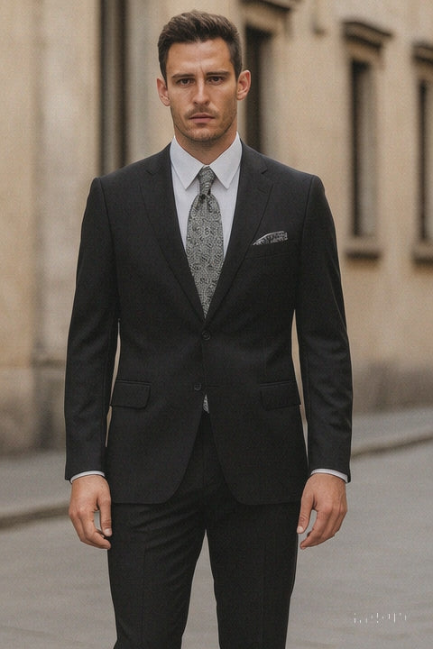 Mens 2 Button 100% Linen Black Suit