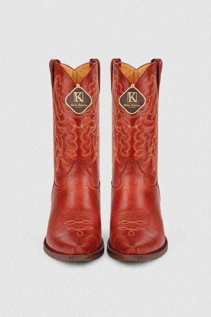 Men's King Exotic Snip Toe Pull Up Leather Boots Handmade Cognac (4943803)