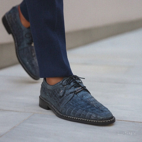 Marco Di Milano Caribe Gray Caiman Crocodile Derby Shoes