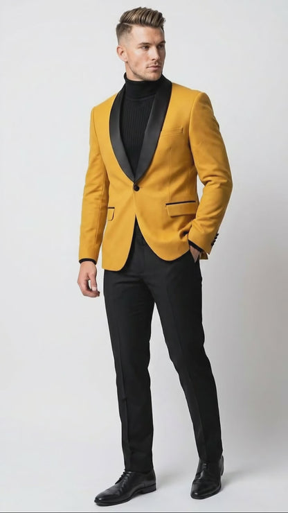 Men's Gold Shawl Lapel Blazer Tuxedo Dinner Jacket – Luxury Formal Blazer Jacket for Wedding, Party and Evening Events