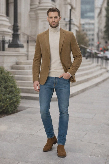 Zacchi Men’s Tan Micro Suede Fashion Sport Coat