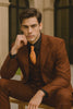 Mens 2 Button Vested Basic Wool Feel Suit in Cognac