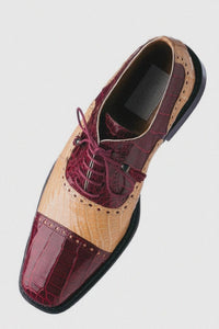 Mens Ferrini Alligator Cap Toe Dress Shoe in Burgundy & Tan