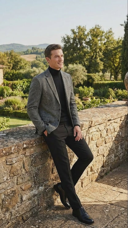 Men’s Grey Tweed Herringbone Sport Coat - Gray Mens Blazer Suit Jacket