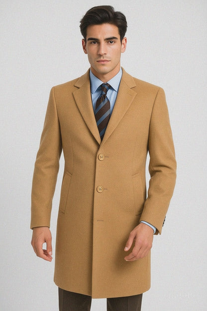 Men's Camel Wool & Cashmere Overcoat – Classic Full Length Topcoat
